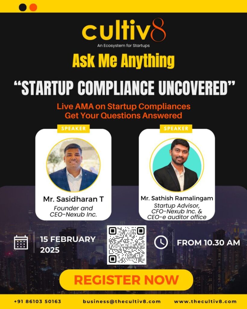 Cultiv8-TBI Startup Incubator Zoom AMA session experts on Startup Compliance